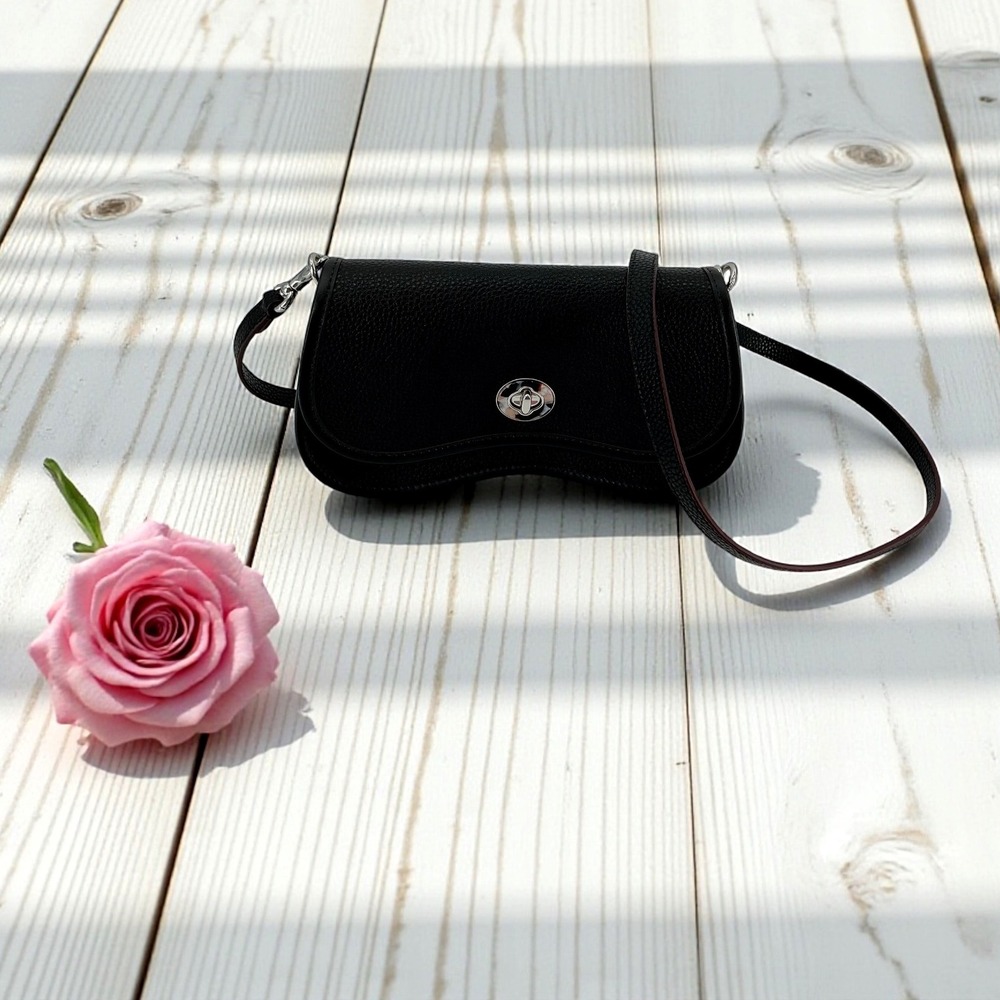 Coach Black Leather Small Shoulder Bag Saddle Bag‎ With Silver Hardware